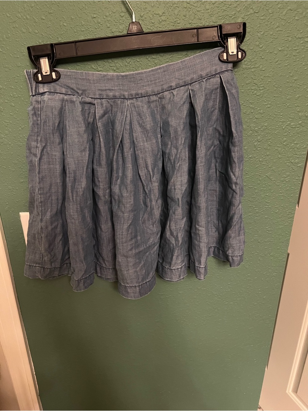 High Waisted Pleated Chambray Skater Skirt